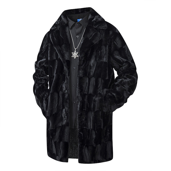 Men's luxurious long faux fur coat with lapel collar and soft drape Mune Fashion