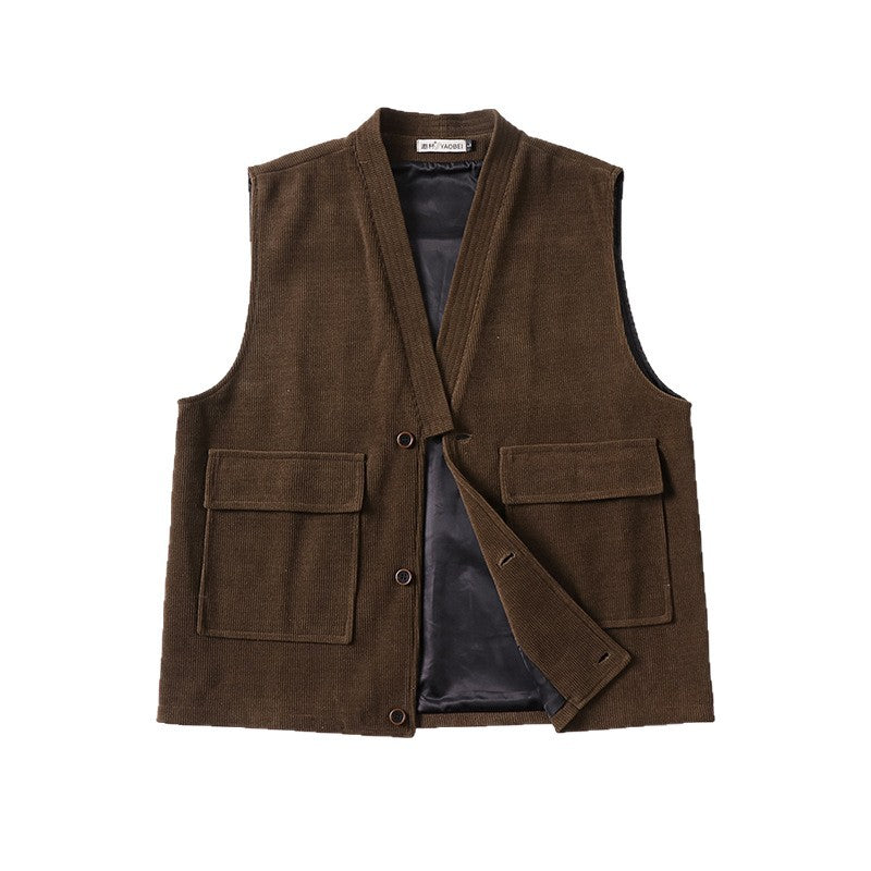 Men's cord waistcoat with shawl collar, patch pockets, and button placket Mune Fashion