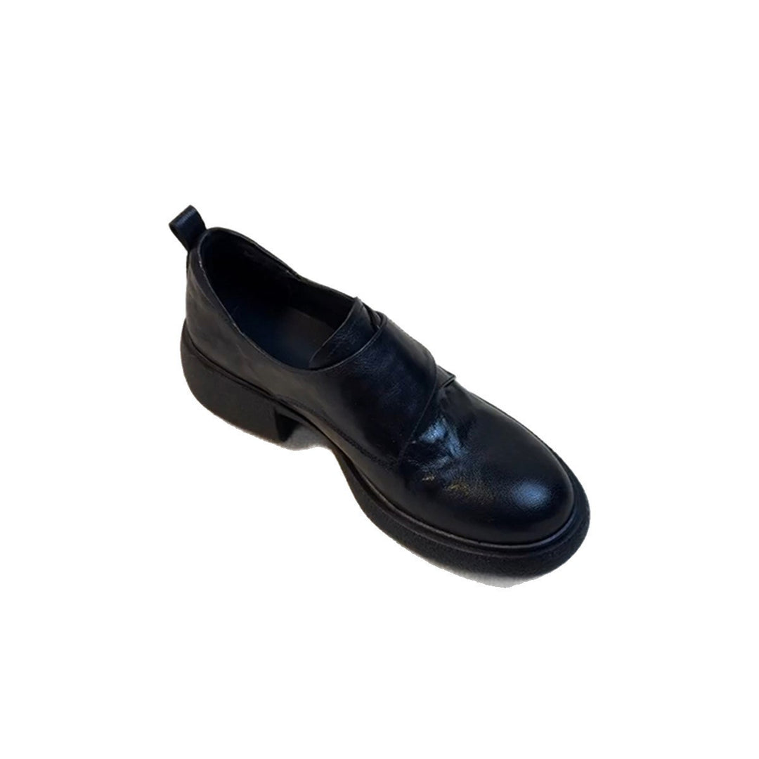 Ladies Chunky Loafer with Platform Block Heel and Adjustable Hook and Loop Strap Mune Fashion