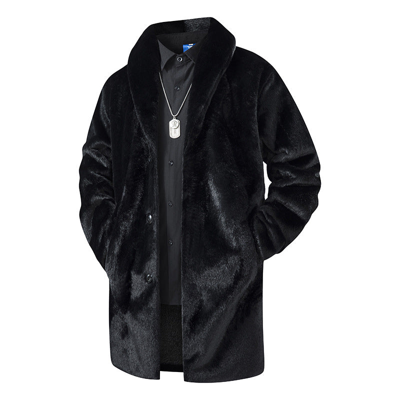 Herren Langer Kunstfell-Mantel mit Oversize-Schnitt und Schalkragen Mune Fashion