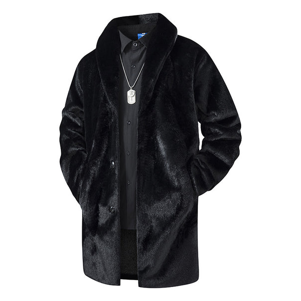 Herren Langer Kunstfell-Mantel mit Oversize-Schnitt und Schalkragen Mune Fashion
