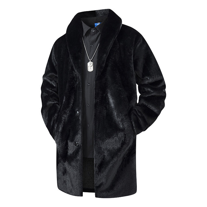 Herren Langer Kunstfell-Mantel mit Oversize-Schnitt und Schalkragen Mune Fashion