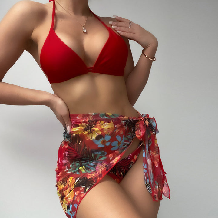 Women's bikini with adjustable straps and floral wrap skirt Mune Fashion