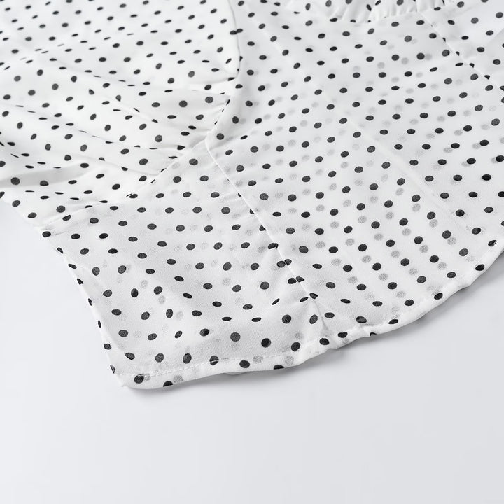 Women's wrap blouse with tie scarf, V-neck and polka dot design Mune Fashion