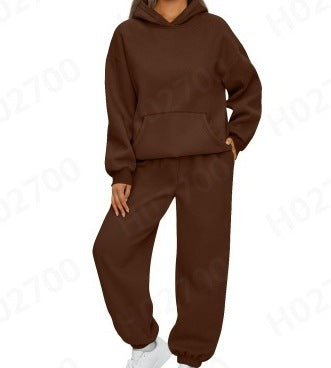 Women's cozy French-Terry loungewear set with double-layer hood, kangaroo pocket, and elastic ankle jogger Mune Fashion