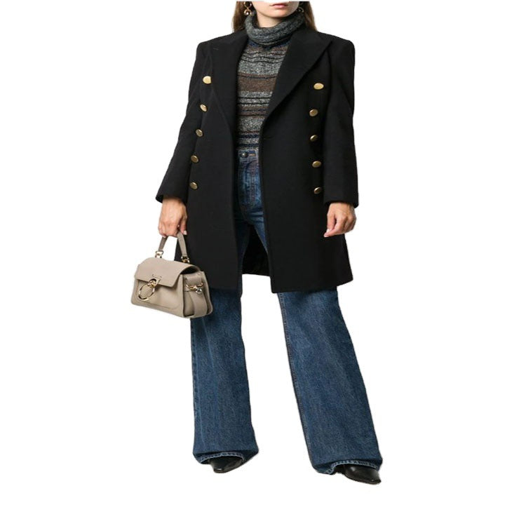 Women Military-inspired Tailored Longcoat in Tailoring with Decorative Metal Buttons Mune Fashion