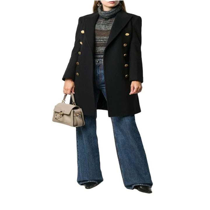 Women Military-inspired Tailored Longcoat in Tailoring with Decorative Metal Buttons Mune Fashion