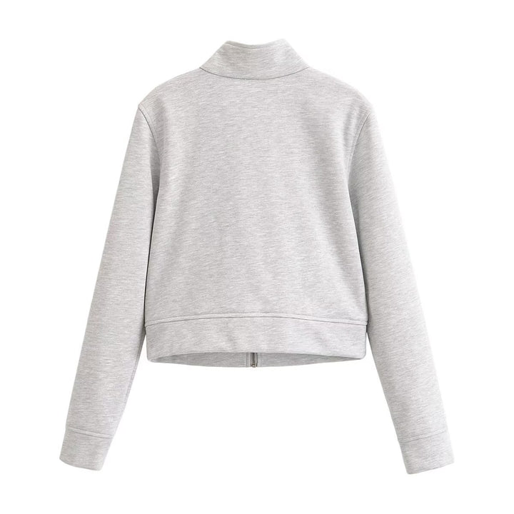 Women's short jacket made of sweat with stand-up collar and decorative military yoke Mune Fashion