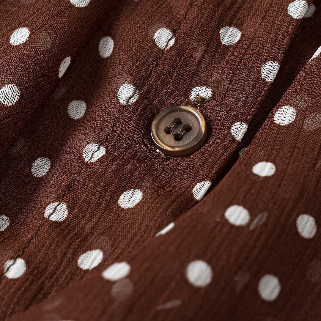 Women's semi-transparent chiffon blouse with dots, ruffle details and bow collar Mune Fashion