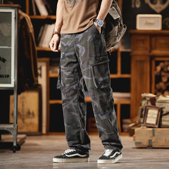 Men's Relaxed-Fit Camouflage Cargo Pants with Side Flap Pockets and Corded Hems Mune Fashion