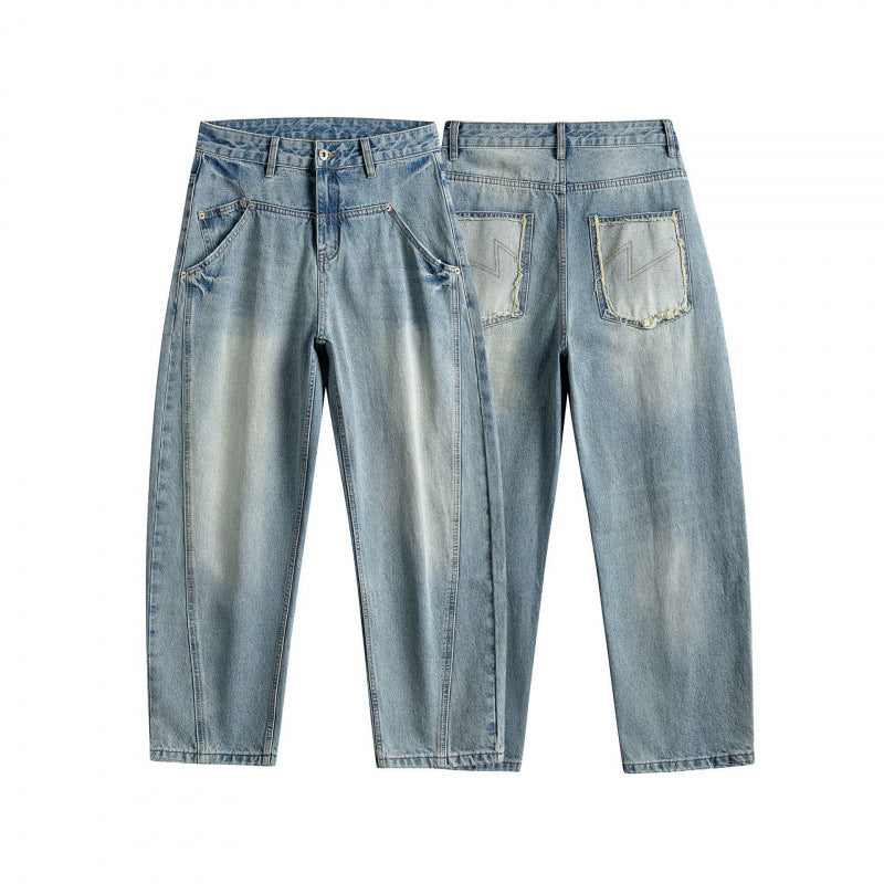 Ladies High-Waist Baggy Jeans with pre-shaped side pockets and light used wash Mune Fashion