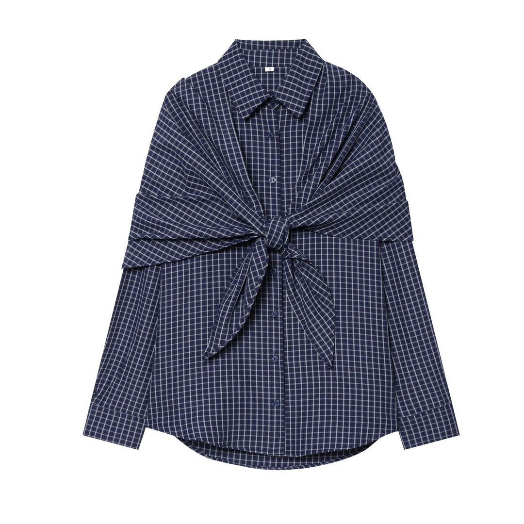 Ladies Check Blouse with Knot Detail and Oversize Fit Mune Fashion