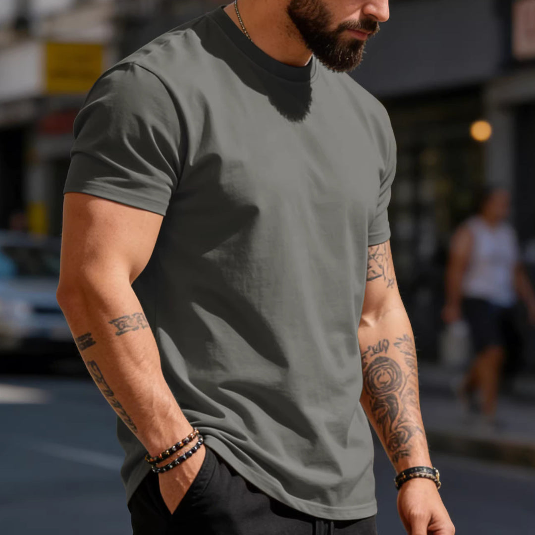 Men's body-hugging high-quality cotton shirt with round neck Mune Fashion