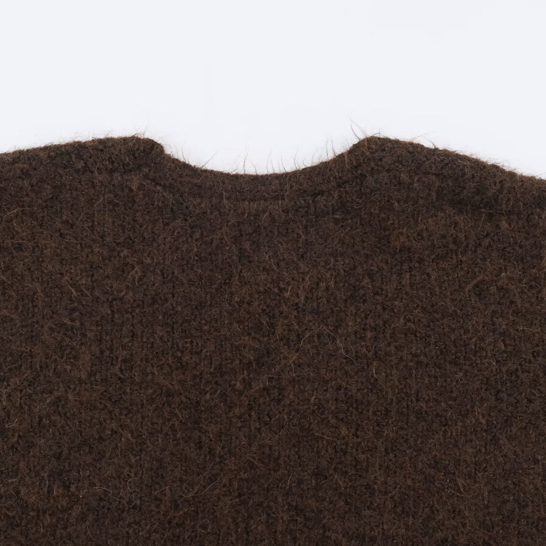 Women's Oversized Knit Coat with V-Neck, Cozy Boucle Look and Patch Pockets Mune Fashion