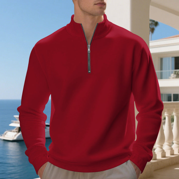 Men's classic half-zip sweater with stand-up collar, brushed fleece lining and elastic ribbed cuffs Mune Fashion