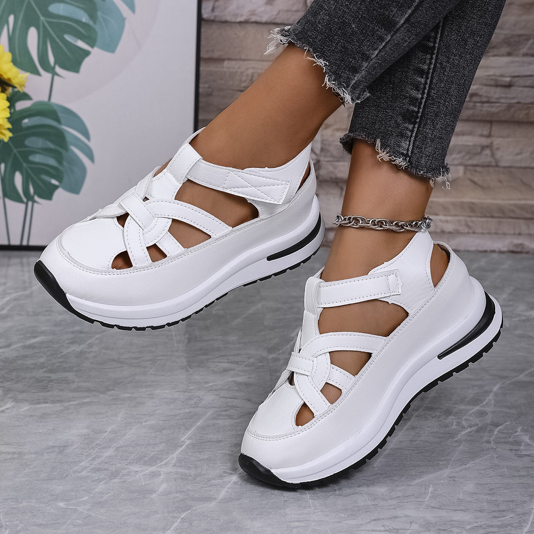 Women's Platform Sneaker Sandal with Closed Toe and Velcro Closure Mune Fashion