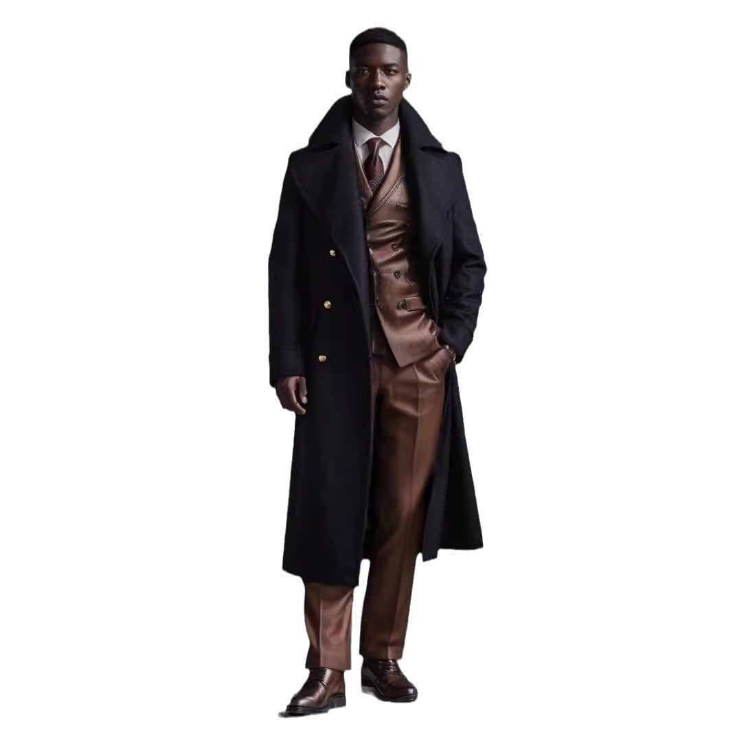 Men's Elegant Double-Breasted Wool Coat with Wide Lapels Mune Fashion