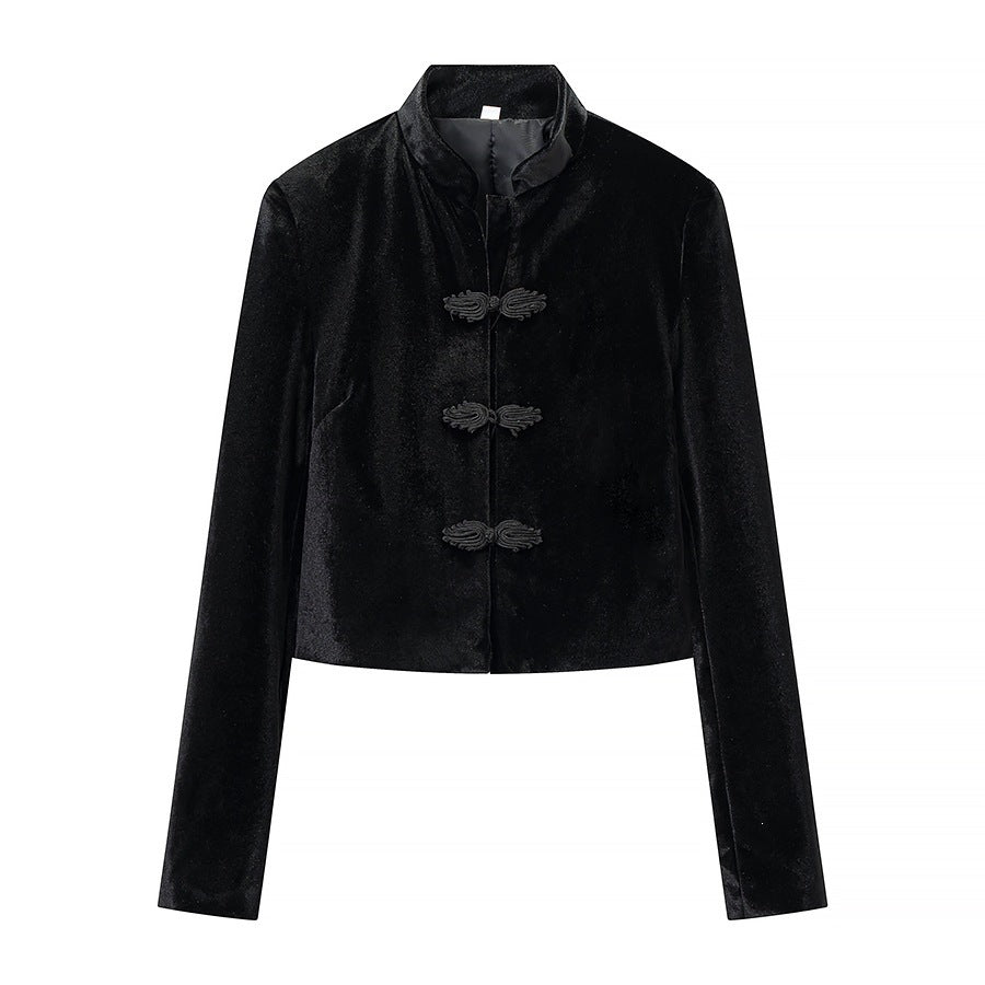 Women's Two-Piece Set with Tailored Short Mandarin Jacket and High-Waisted Pleated Trousers Mune Fashion