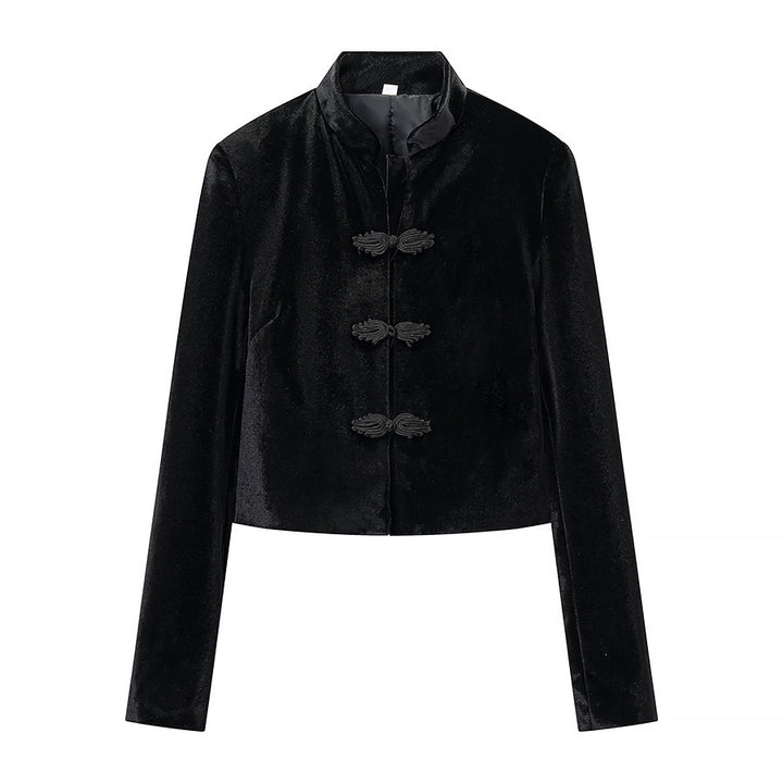 Women's Two-Piece Set with Tailored Short Mandarin Jacket and High-Waisted Pleated Trousers Mune Fashion
