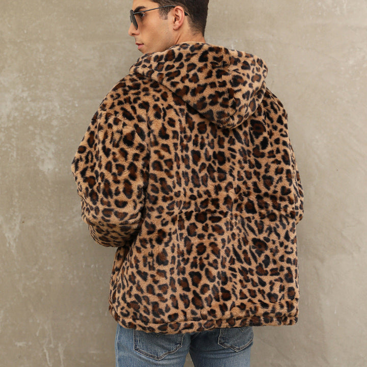Men's Cozy Fleece Jacket In Leopard Pattern Mune