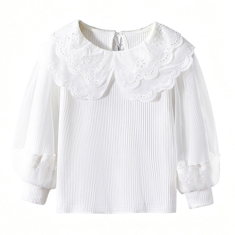 Girl blouse with lace collar and transparent sleeves Mune Fashion
