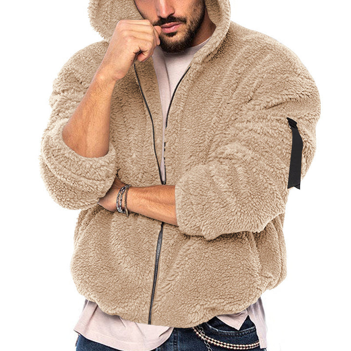 Men's voluminous Sherpa hoodie jacket with bomber cut, concealed zipper and arm pocket Mune Fashion