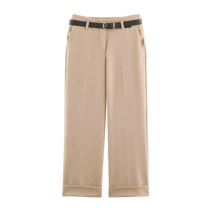Ladies high-waisted culotte pants with wide leg, crease and turned-up hem Drune