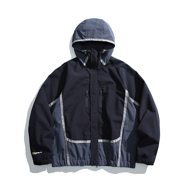 Unisex Water-repellent technical hooded jacket with reflective piping and elastic hem Mune Fashion