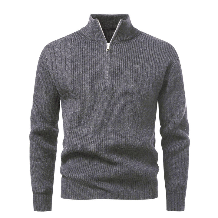 Men's fine-knit half-zip pullover with standing collar, ribbed structure and shoulder braid detail Mune Fashion