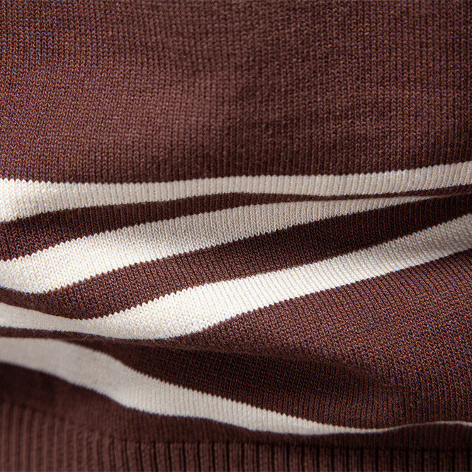 Men's long-sleeved polo sweater made of fine knit with vertical ribbed intarsias and contrast edges Mune Fashion
