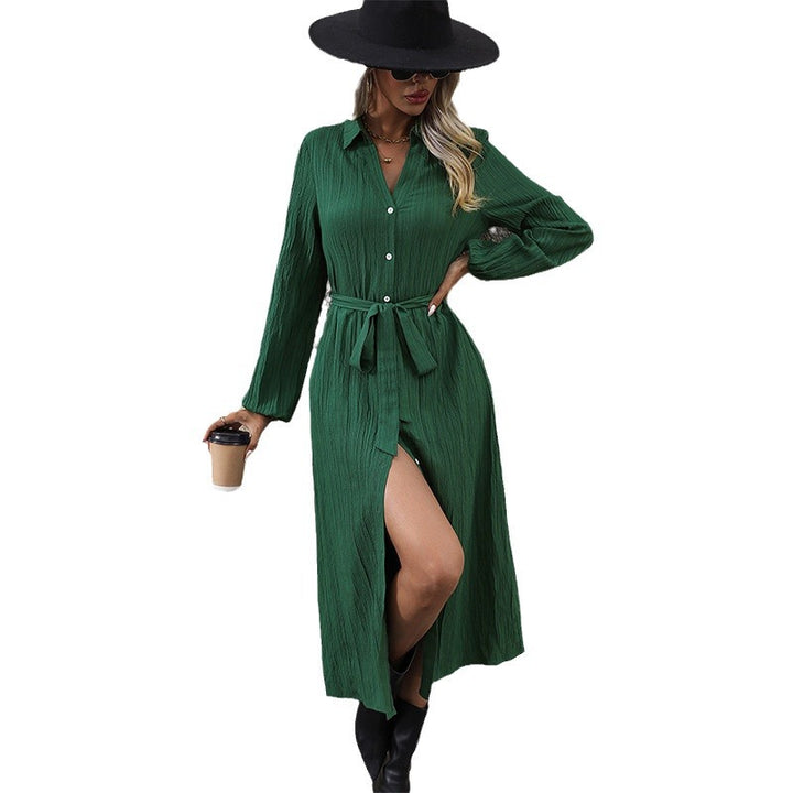 Women’s Long Sleeve Shirt Dress with Belt Mune Fashion