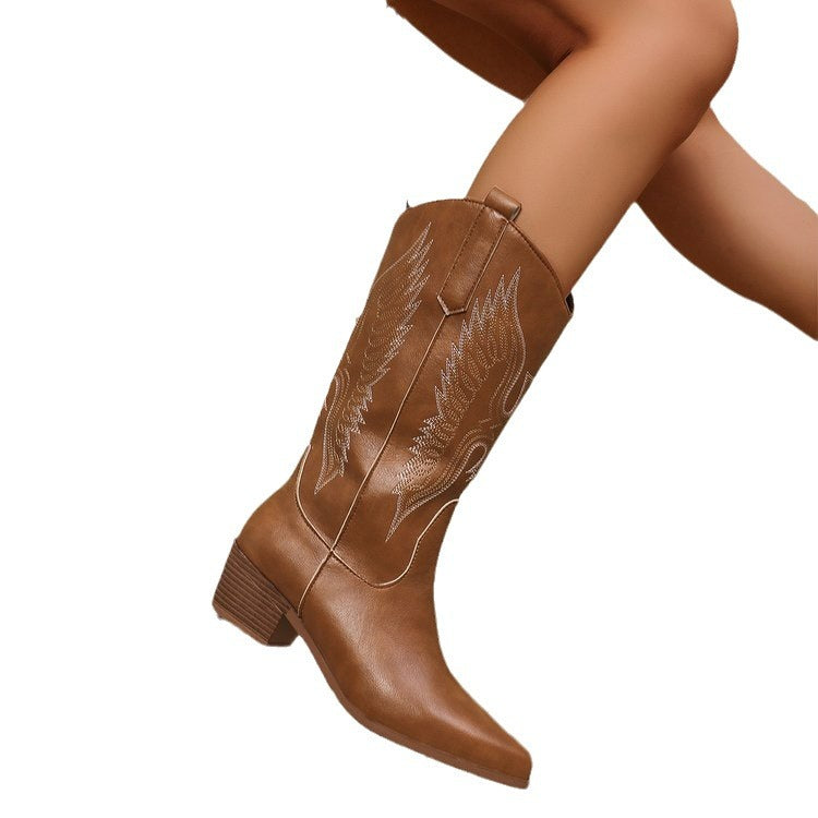 Women's Western boots with pointed toe and mid-high block heel Mune Fashion