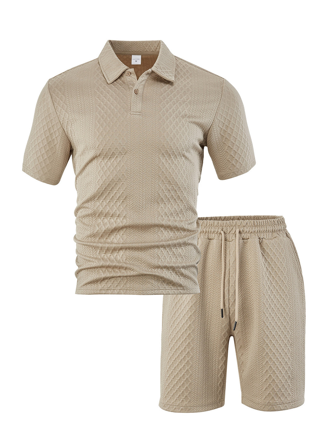 Men's elegant leisure two-piece made of textured knit with polo collar short-sleeve shirt and drawstring Bermuda Mune Fashion