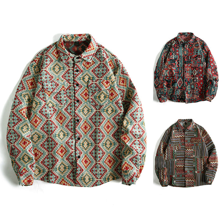 Men's Patterned Overshirt Jacket in Patchwork Jacquard Mune Fashion
