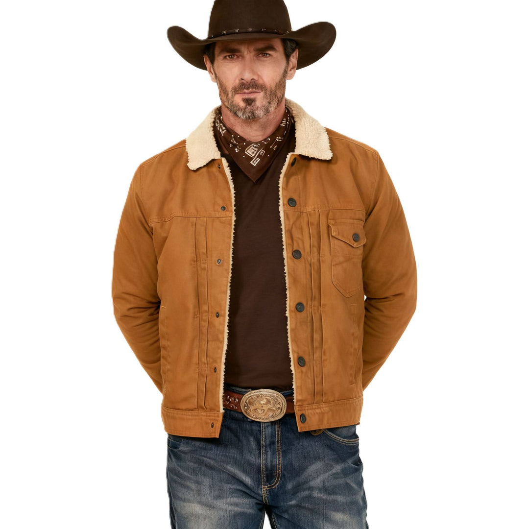 Men's Sherpa-lined trucker jacket with faux fur collar Mune Fashion