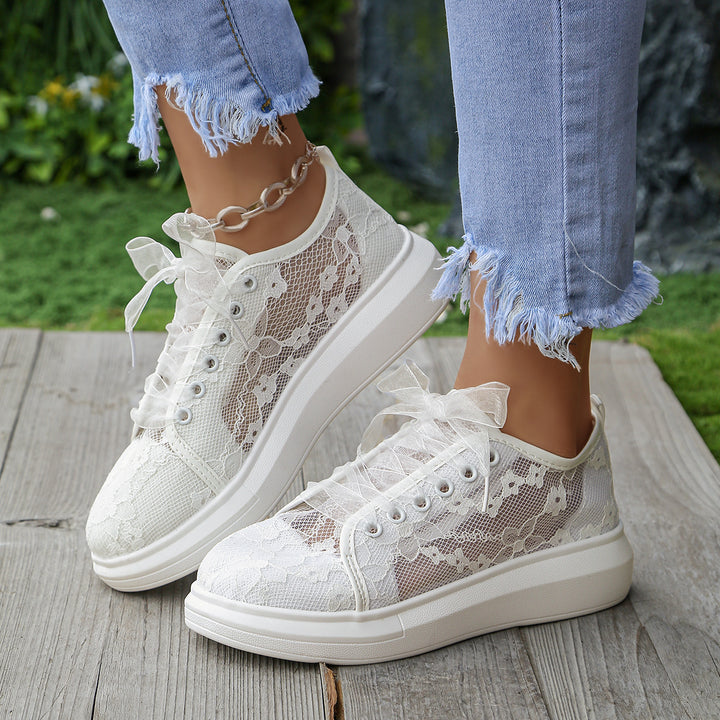 Women’s Platform Sneaker with Lace Overlay and Transparent Organza Straps Mune Fashion