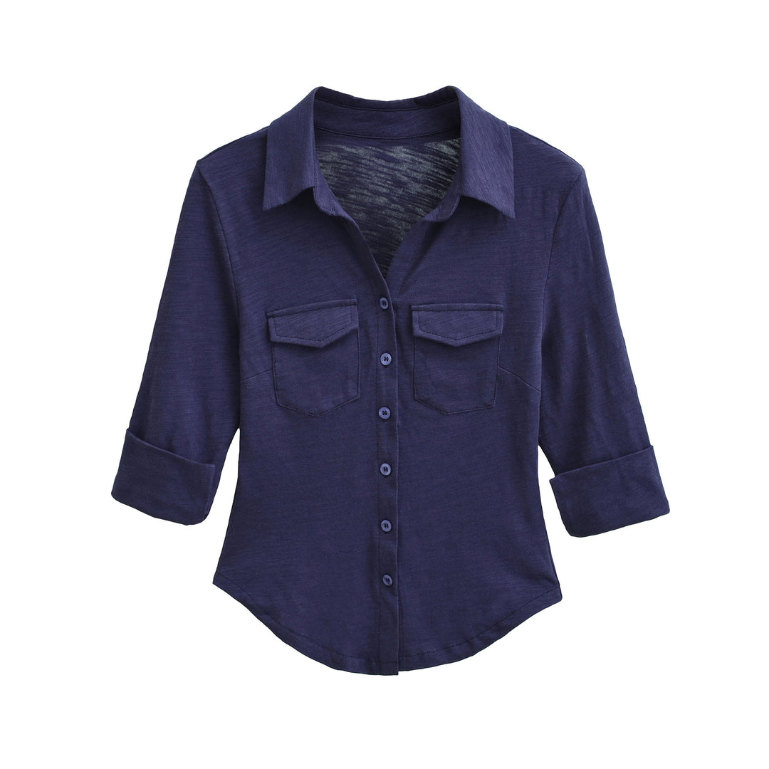 Women’s blouse shirt made of soft jersey with patch breast pockets and three-quarter sleeves Mune Fashion