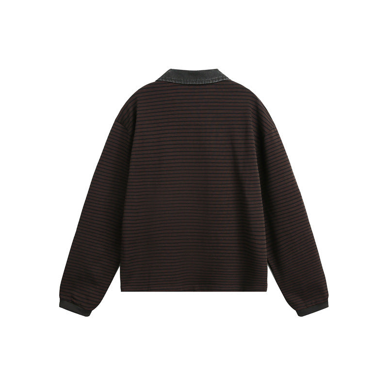 Unisex Relaxed Rugby Polo Shirt with Cord Collar and Fine Striped Knitting Mune Fashion