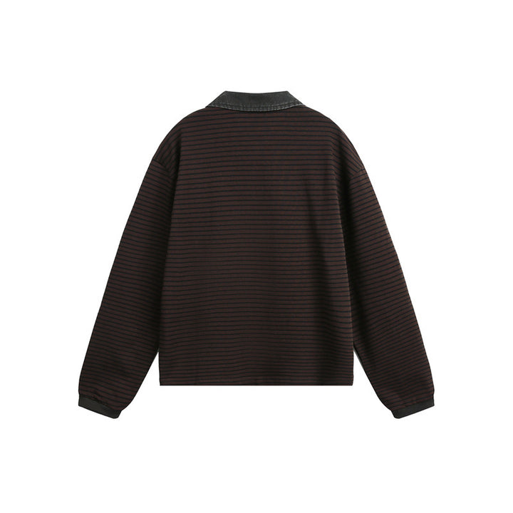 Unisex Relaxed Rugby Polo Shirt with Cord Collar and Fine Striped Knitting Mune Fashion
