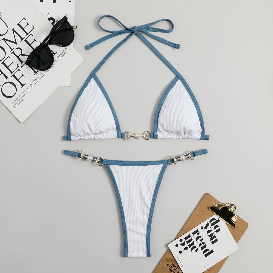 Women's triangle bikini with fashionable ribbed design and decorative elements Mune Fashion