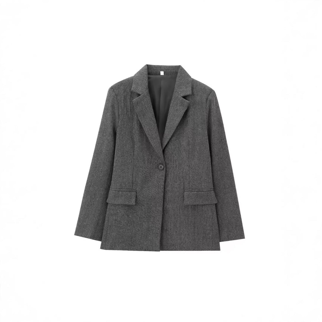 Women's Single-Breasted Blazer with Houndstooth Pattern, Notched Lapel and Flap Pockets Drune