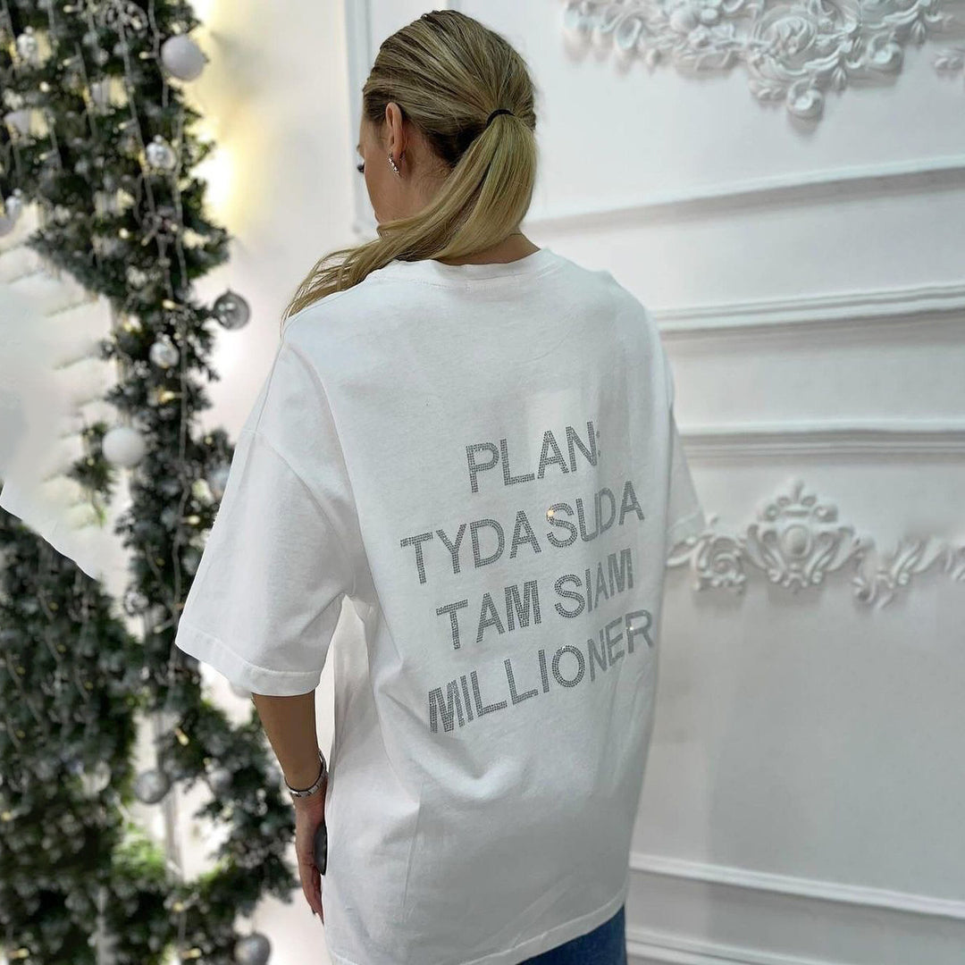 Women’s oversized statement t-shirt with rhinestone lettering on the back Mune Fashion