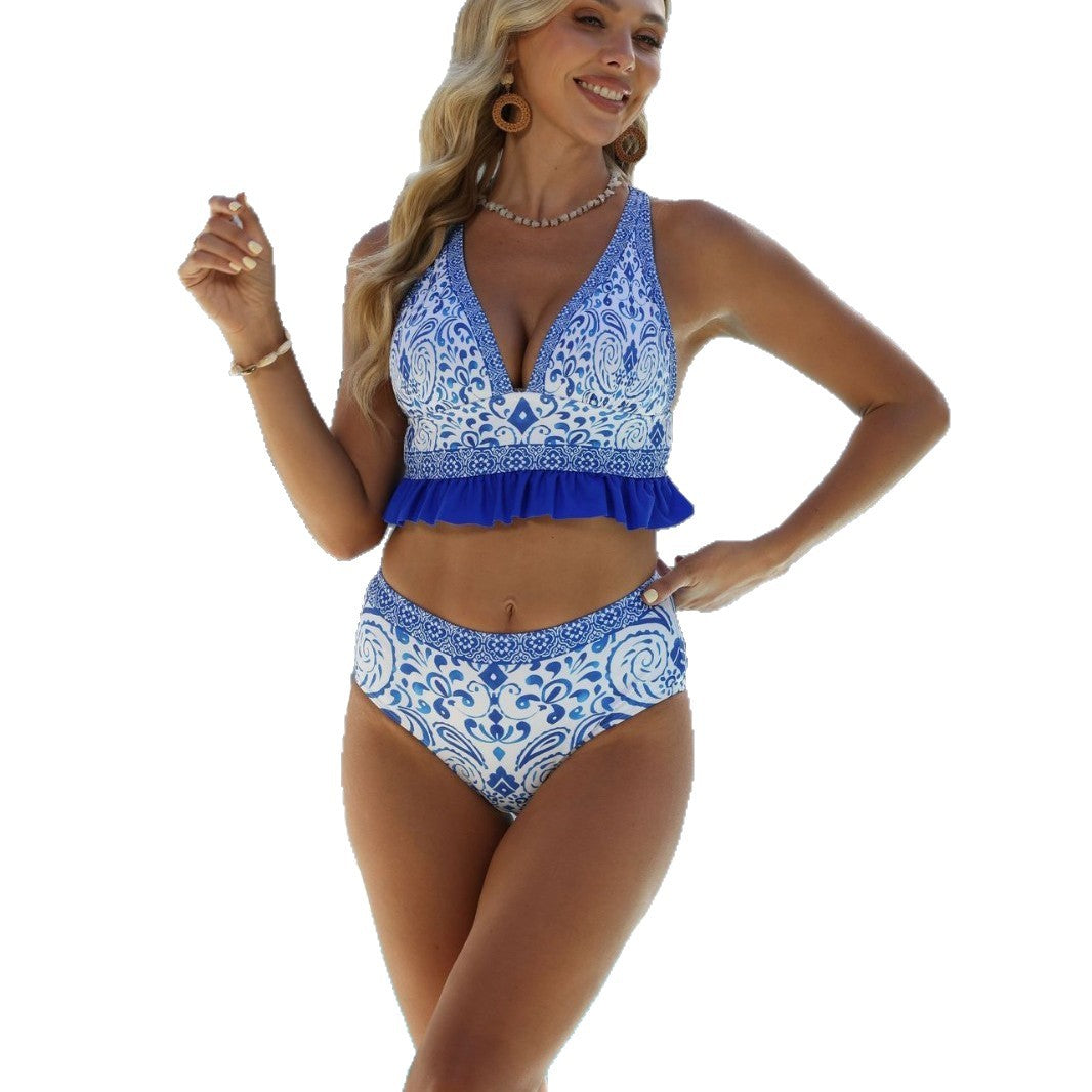 Women’s Swimwear Set with Elegant Ruffle and Sophisticated Pattern Mune Fashion