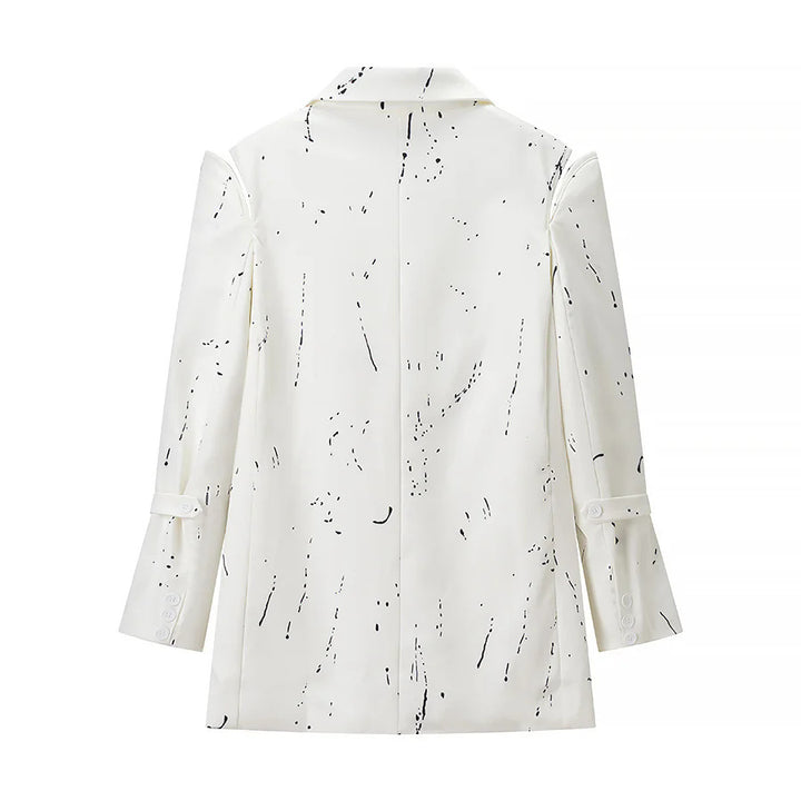Women's nan kastiger artificial silk blazer with abstract splash print, lapel collar and patch pockets Mune Fashion