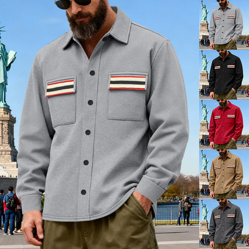 Men's overshirt jacket made of heavy cotton blend with chest pockets and contrast stripes Mune Fashion