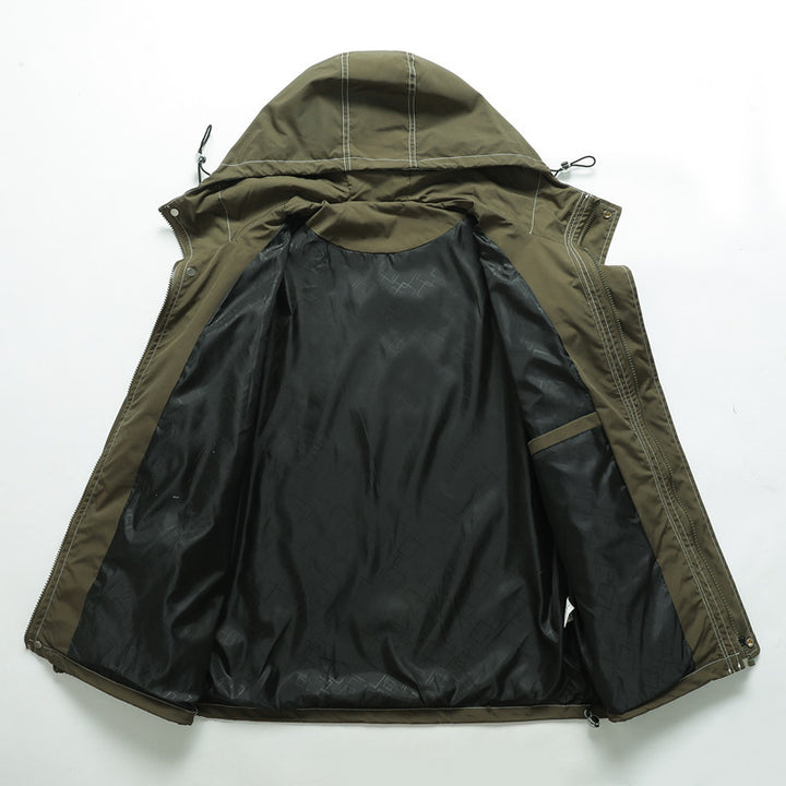 Men's washed canvas bomber jacket with stand-up collar, concealed zipper and side pockets Mune Fashion