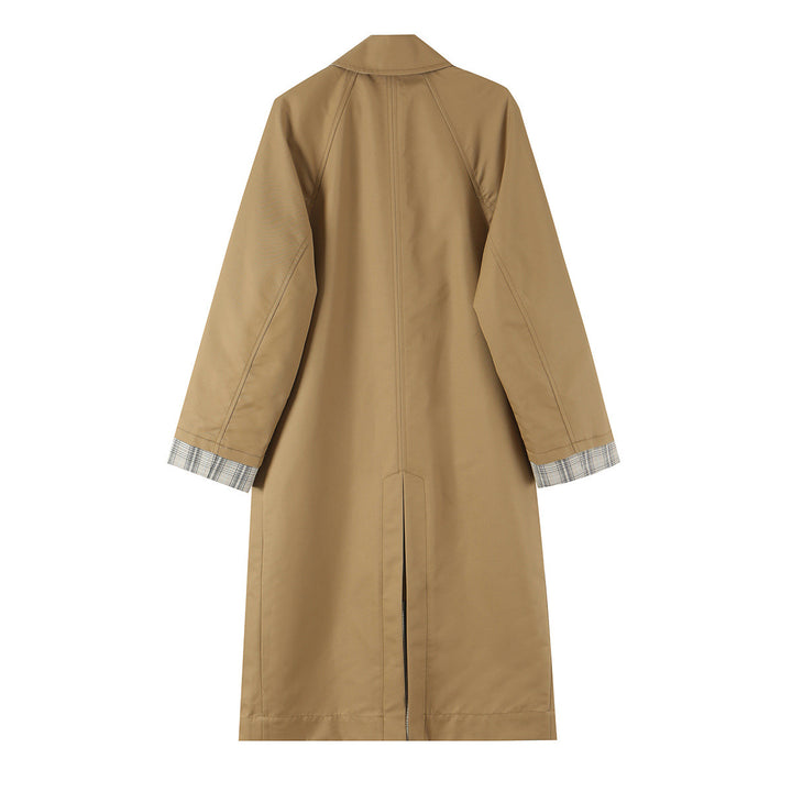 Women's Reversible Trench Coat with Raglan Sleeves, Checked Lining and Hidden Button Placket Mune Fashion