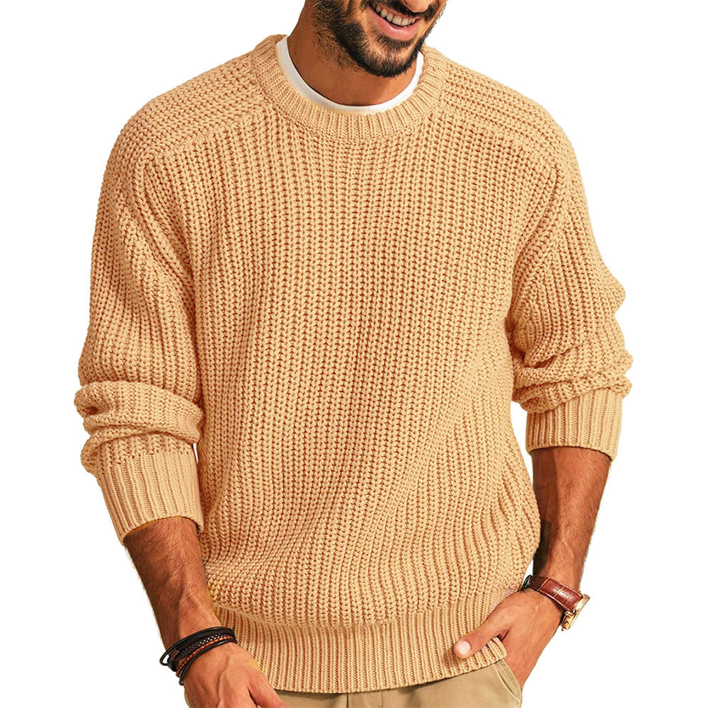 Men's Chunky Knit Pullover with Round Neck and Casual Fit Mune
