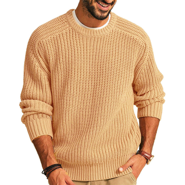 Men's Chunky Knit Pullover with Round Neck and Casual Fit Mune