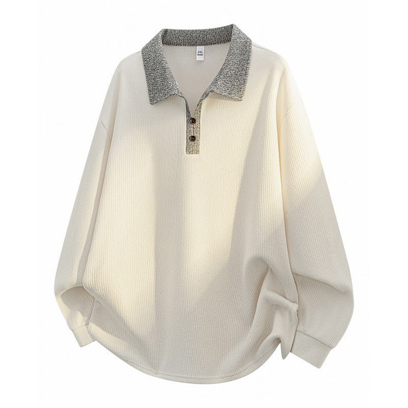 Unisex Oversize Knit Sweater with Contrasting Polo Collar and Half Placket Button Closure Mune Fashion